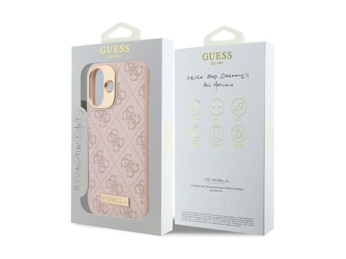 Funda Guess 4G con logo y placa MagSafe para iPhone 16 - Rosa