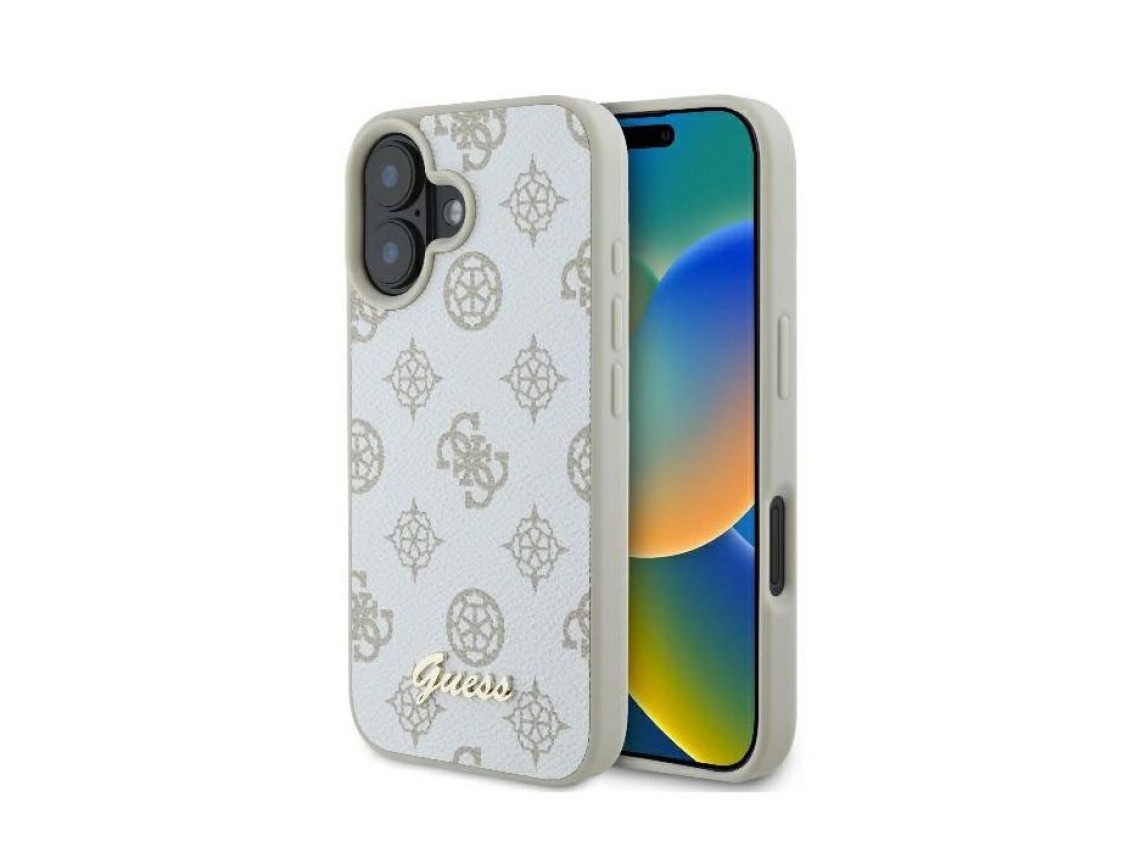 Guess Peony Script Logo MagSafe Case for iPhone 16 - White