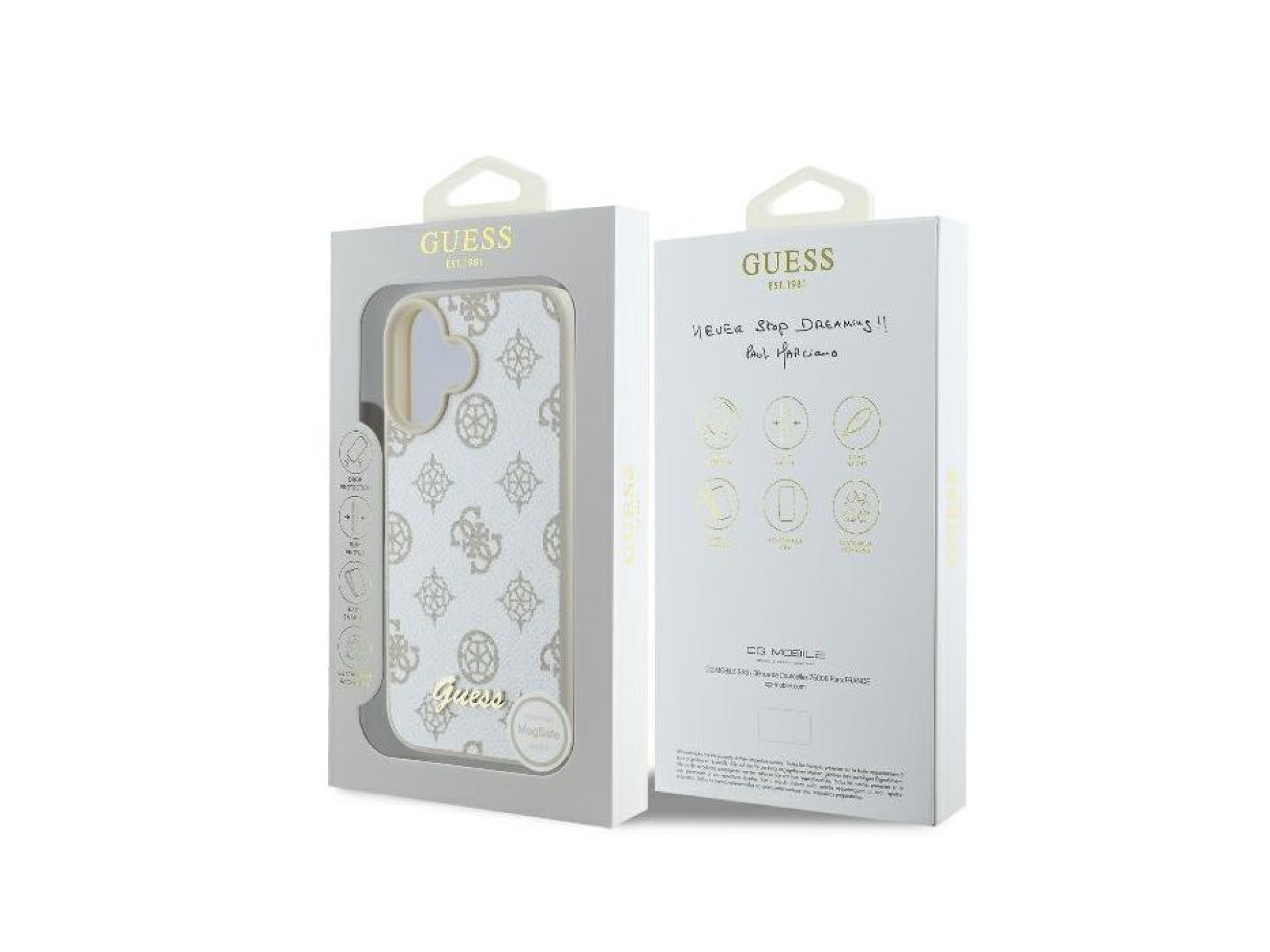 Guess Peony Script Logo MagSafe Case for iPhone 16 - White