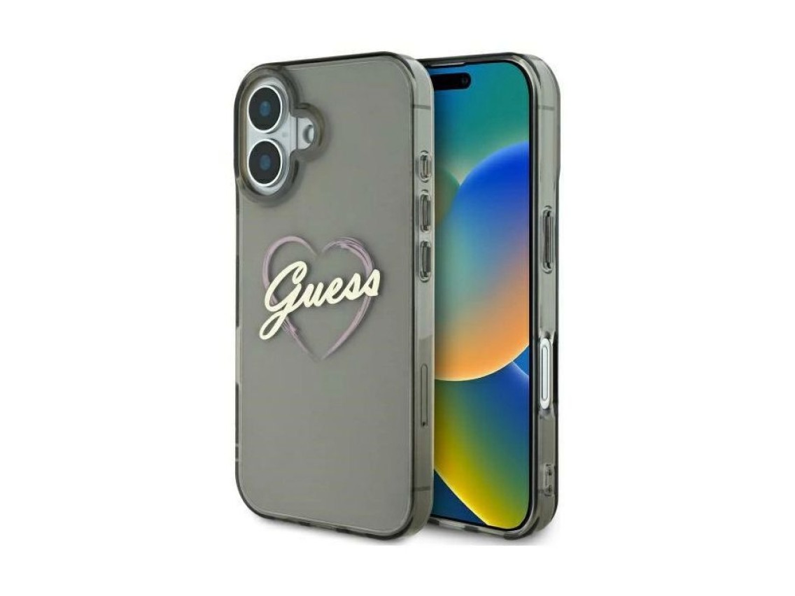 Guess IML Heart Case for iPhone 16 Plus - Black