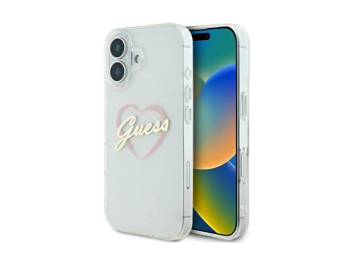 Funda Guess IML Heart para iPhone 16 - Transparente