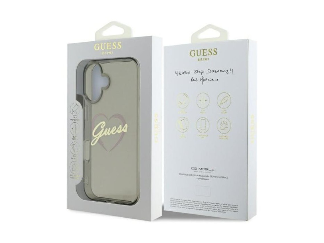 Capa Guess IML Heart para iPhone 16 - Preta