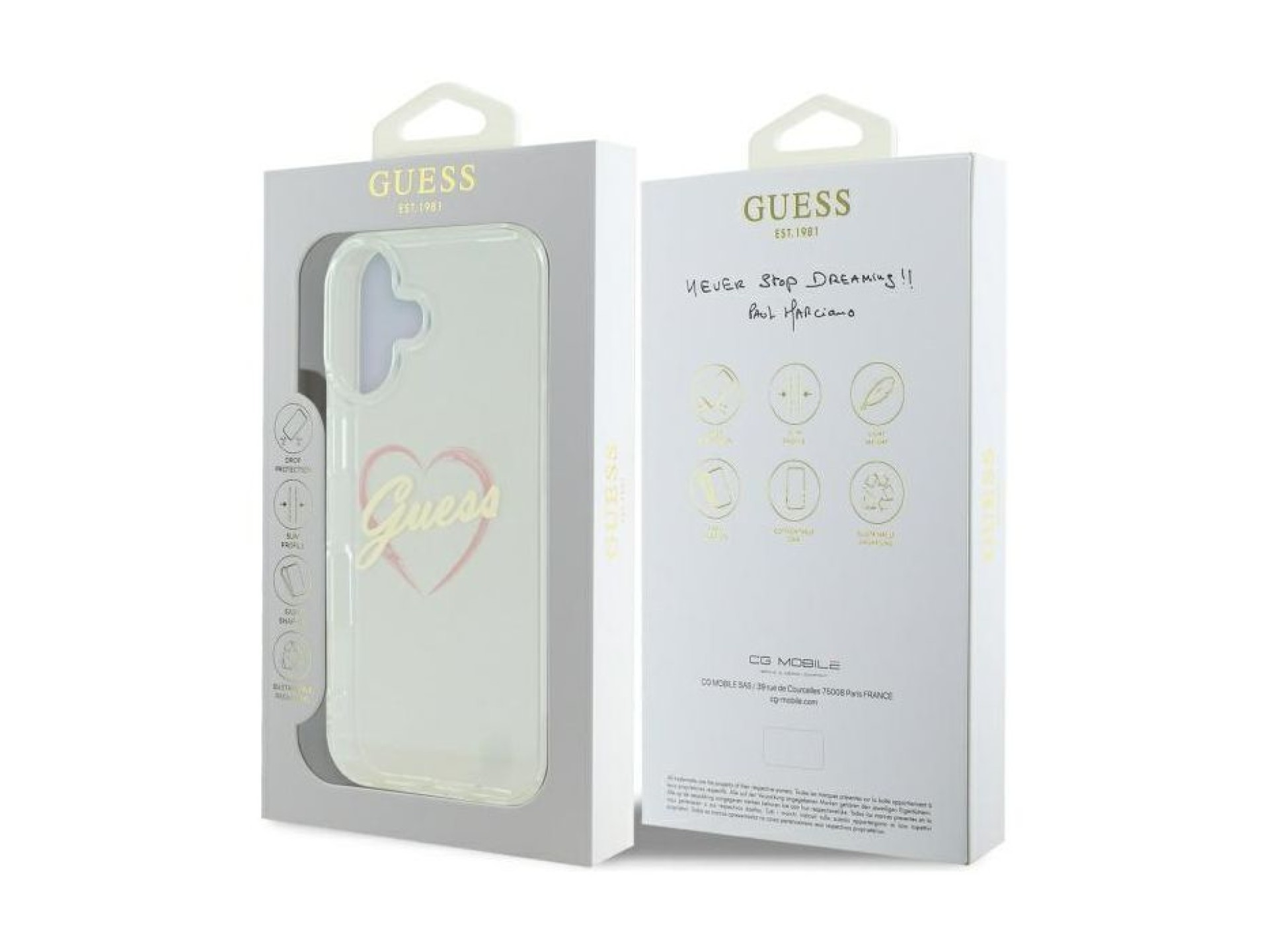 Funda Guess IML Heart para iPhone 16 - Transparente