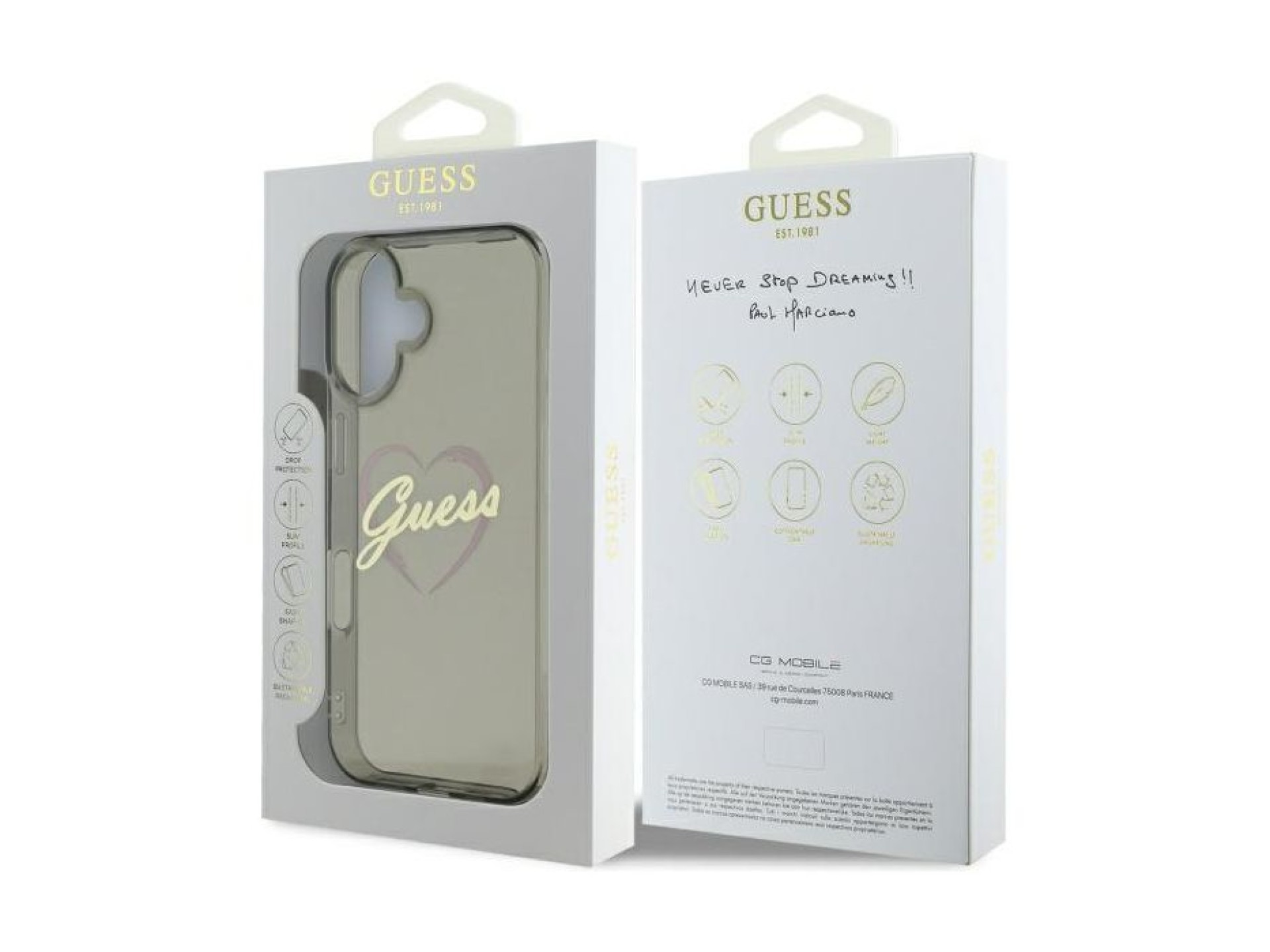 Funda Guess IML Heart para iPhone 16 Plus - Negra