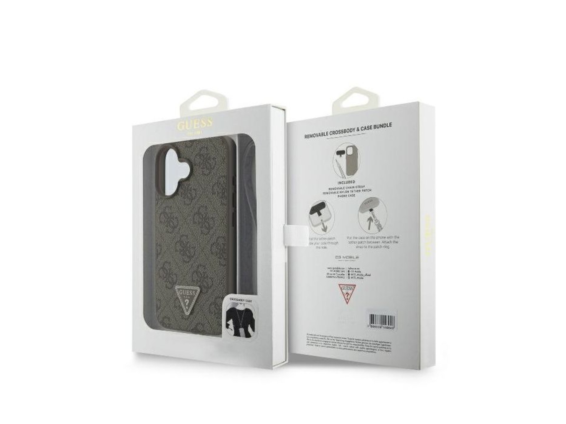 Guess Leather Metal Logo Strass Crossbody Case for iPhone 16 - Brown