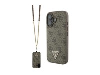 Guess Leather Metal Logo Strass Crossbody Case for iPhone 16 - Brown Guess Leather Metal Logo Strass Crossbody Case for iPhone 16 - Brown