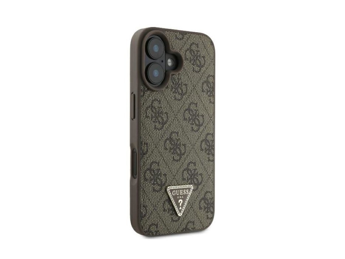 Guess Leather Metal Logo Strass Crossbody Case for iPhone 16 - Brown