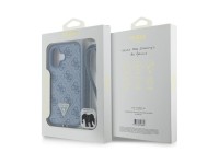 Funda bandolera de cuero Guess con logo metálico y pedrería para iPhone 16 - Azul Funda bandolera de cuero Guess con logo metálico y pedrería para iPhone 16 - Azul