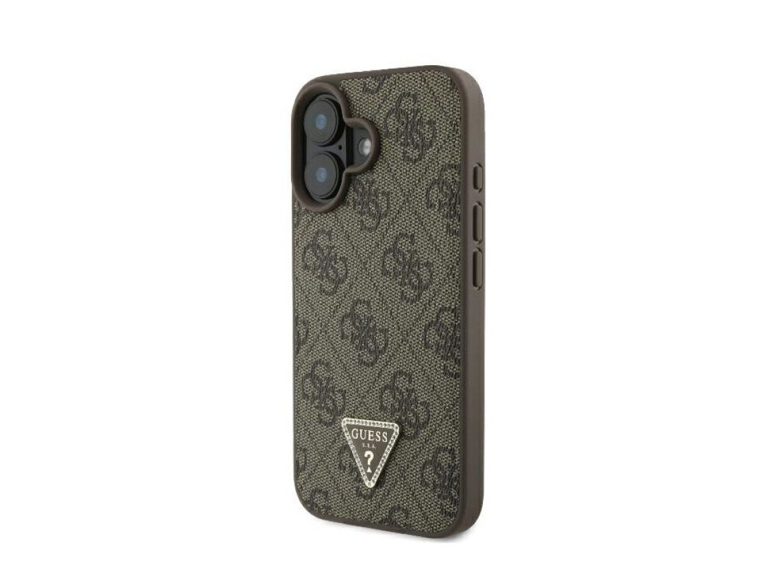 Guess Leather Metal Logo Strass Crossbody Case for iPhone 16 - Brown