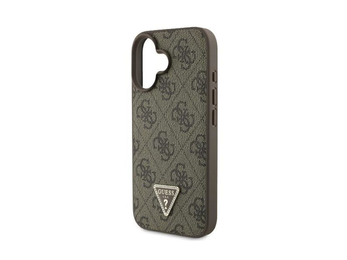 Guess Leather Metal Logo Strass Crossbody Case for iPhone 16 - Brown
