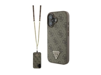 Guess Leather Metal Logo Strass Crossbody Case for iPhone 16 - Brown Guess Leather Metal Logo Strass Crossbody Case for iPhone 16 - Brown