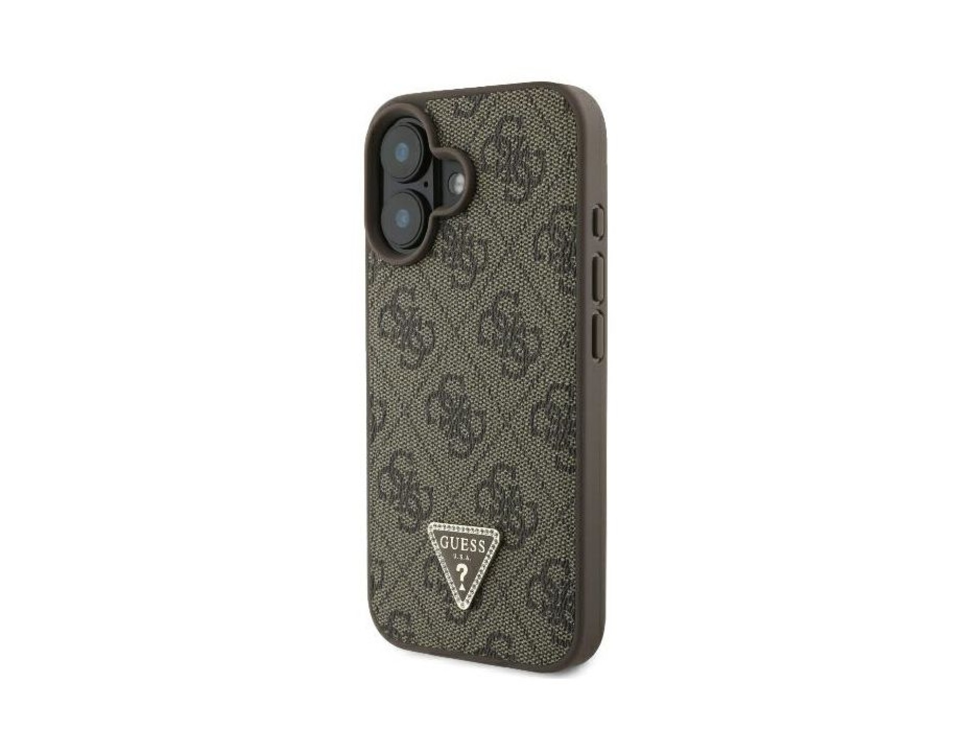 Guess Leather Metal Logo Strass Crossbody Case for iPhone 16 - Brown