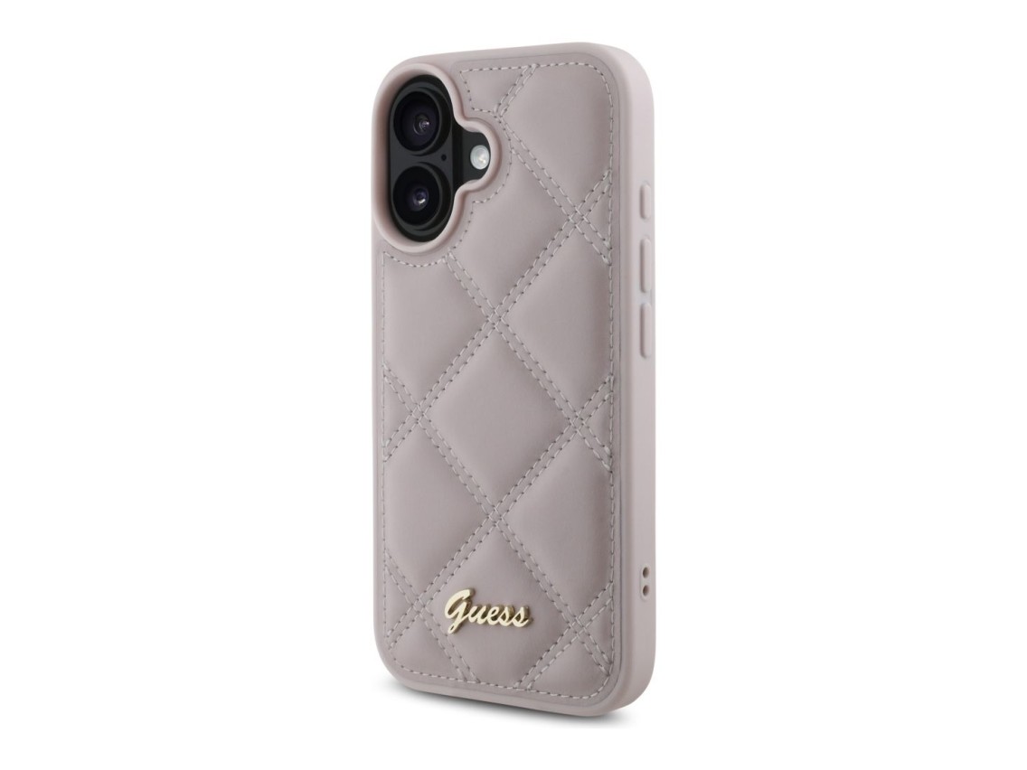 Guess Quilted Metal Logo iPhone 16 Case - Pink