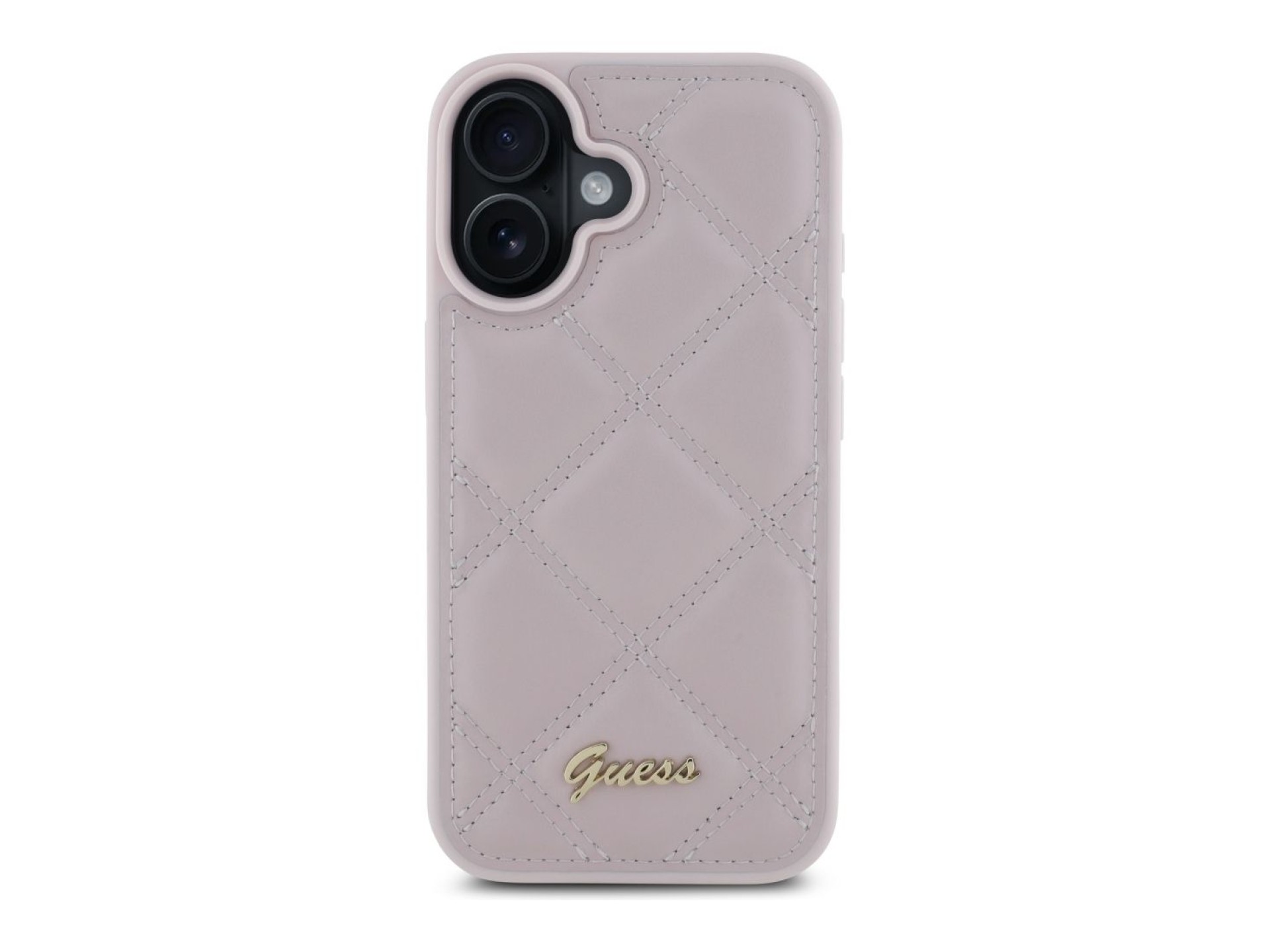 Funda Guess acolchada con logo metálico para iPhone 16 - Rosa