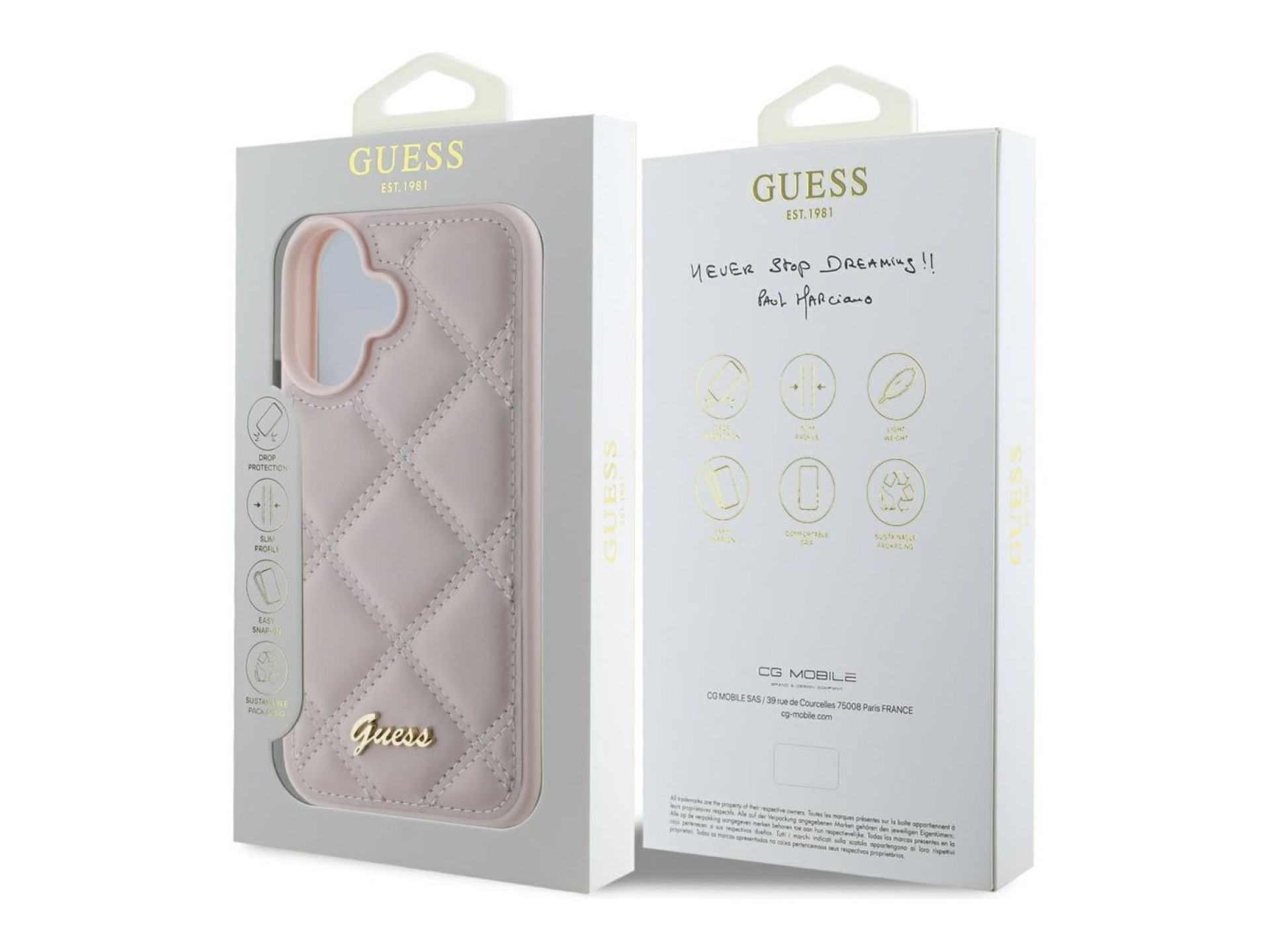 Guess Quilted Metal Logo iPhone 16 Case - Pink
