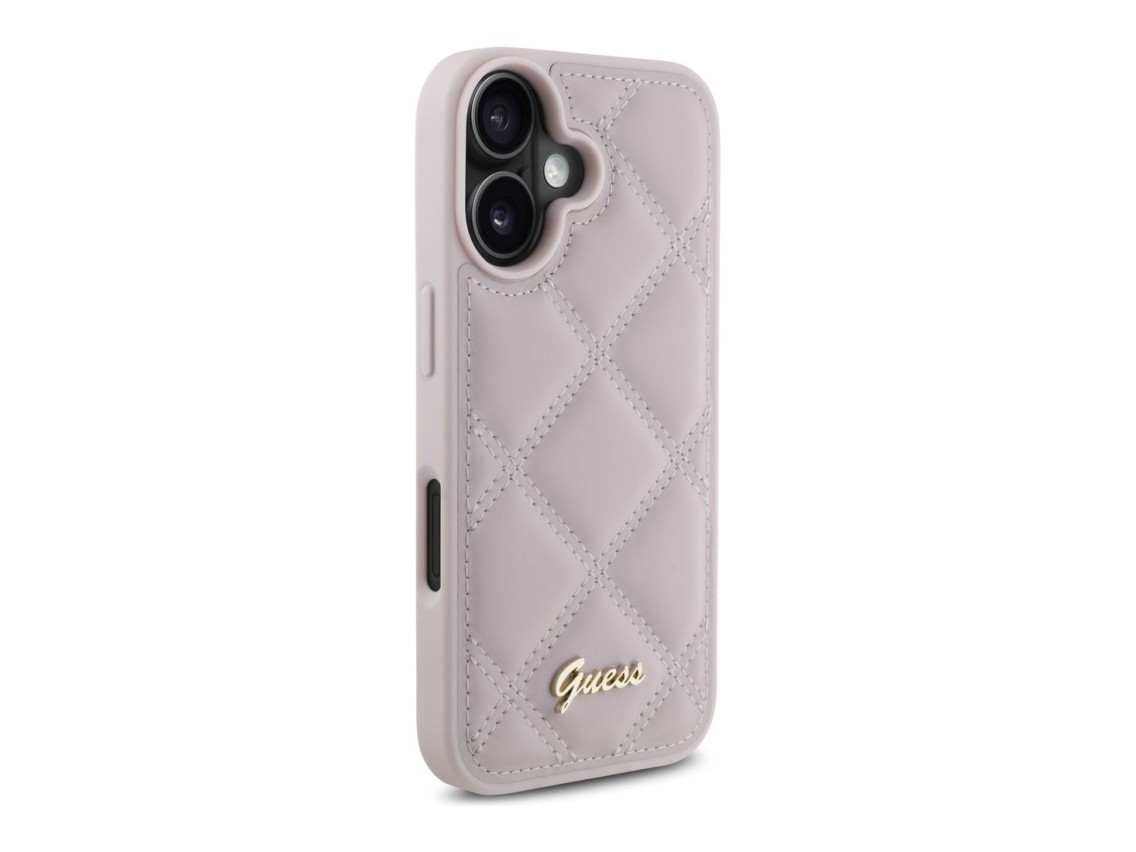 Funda Guess acolchada con logo metálico para iPhone 16 - Rosa