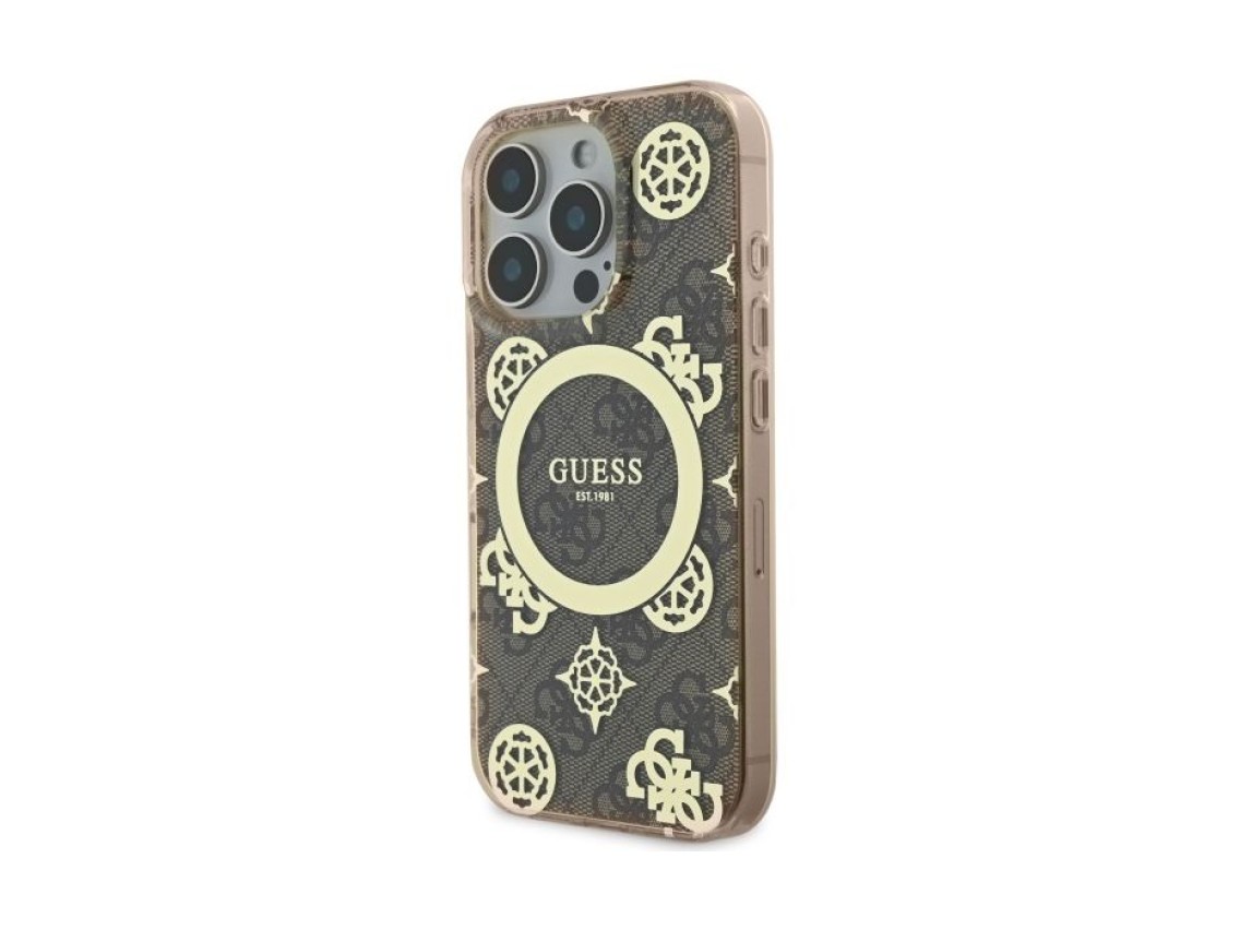 Guess IML Peony On 4G Background MagSafe Case for iPhone 16 Pro - Brown