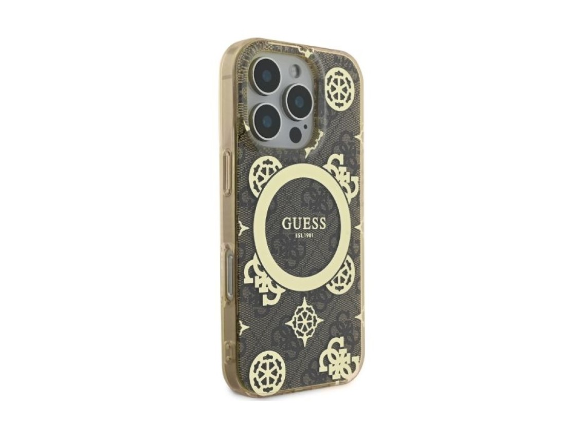 Funda MagSafe Guess IML Peony con fondo 4G para iPhone 16 Pro - Marrón