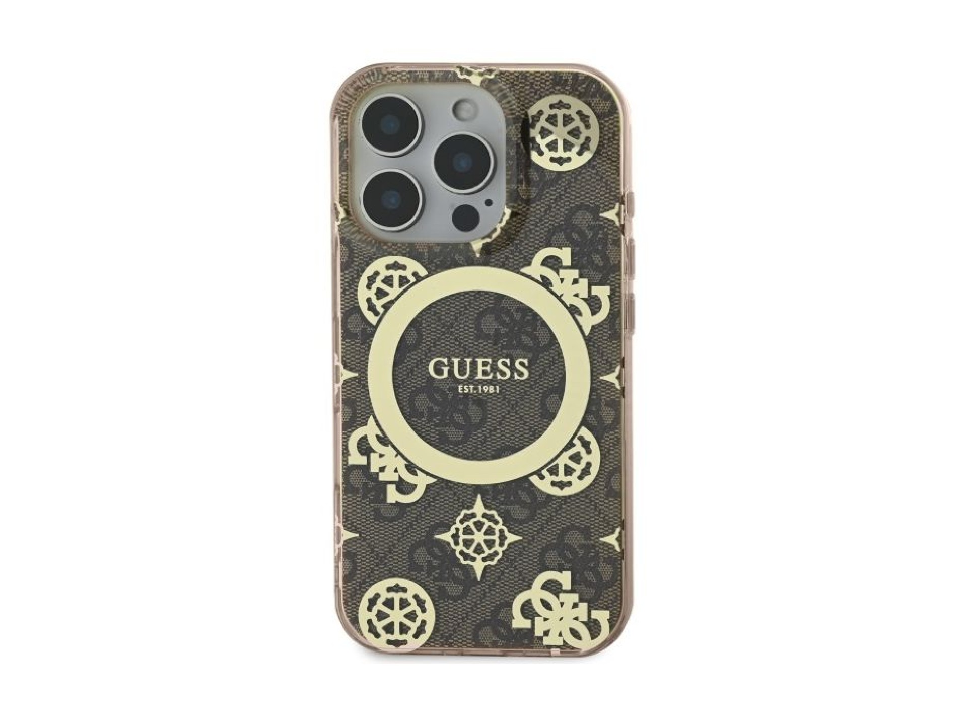Guess IML Peony On 4G Background MagSafe Case for iPhone 16 Pro - Brown