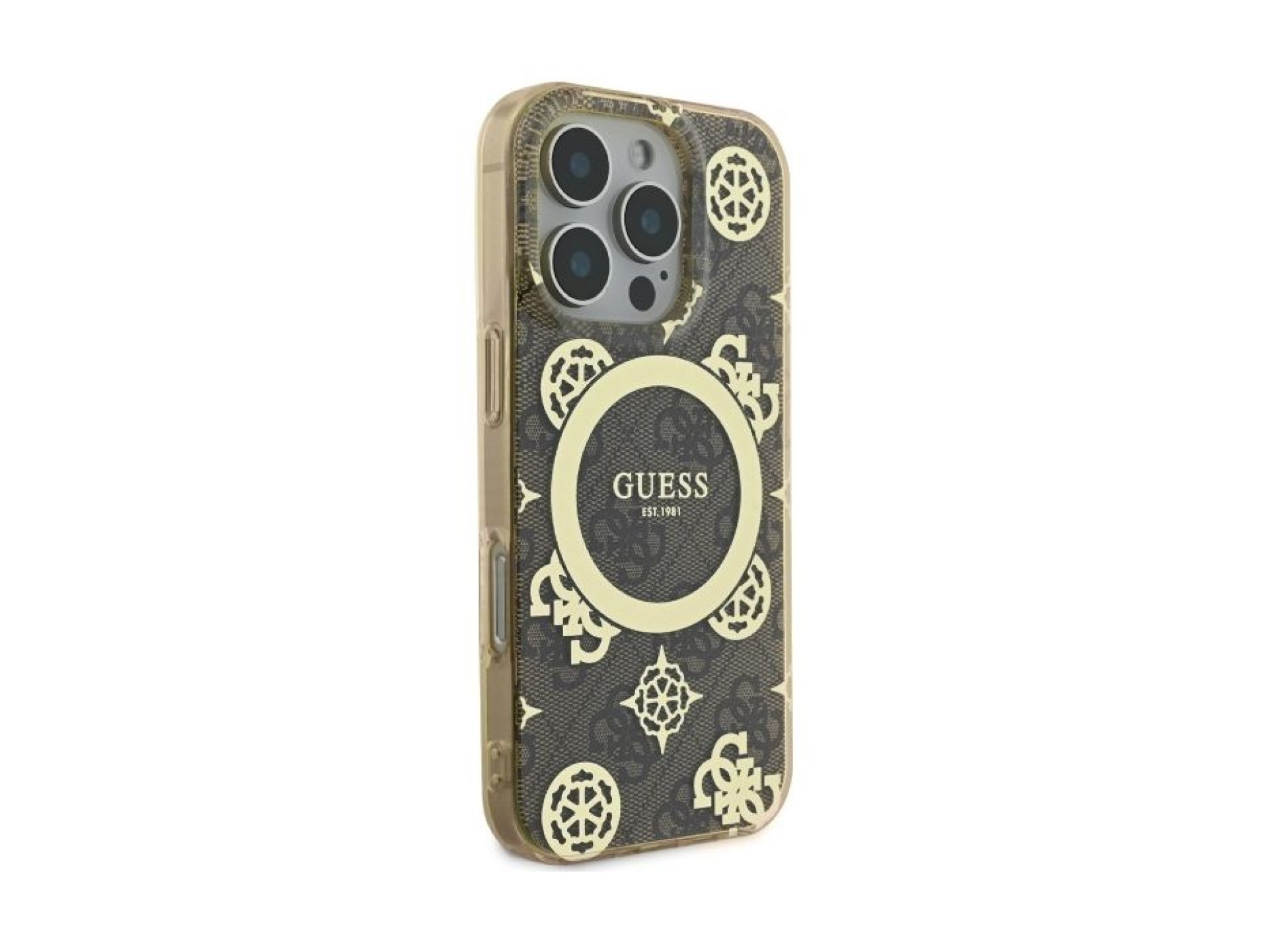 Guess IML Peony On 4G Background MagSafe Case for iPhone 16 Pro - Brown