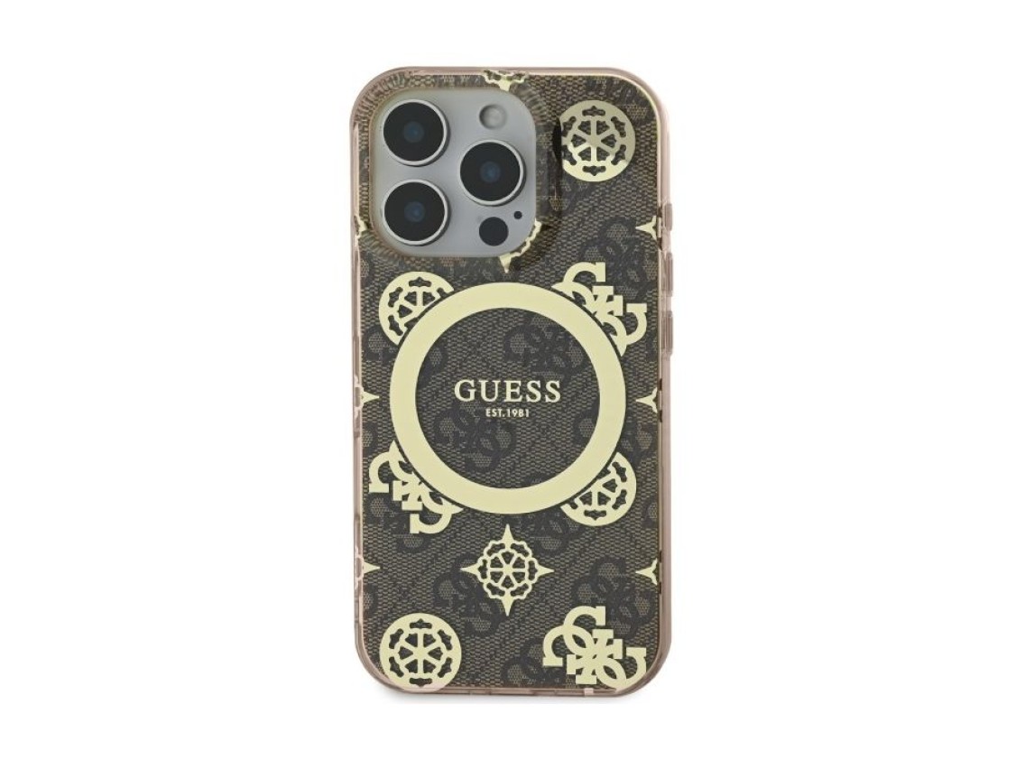 Guess IML Peony On 4G Background MagSafe Case for iPhone 16 Pro - Brown