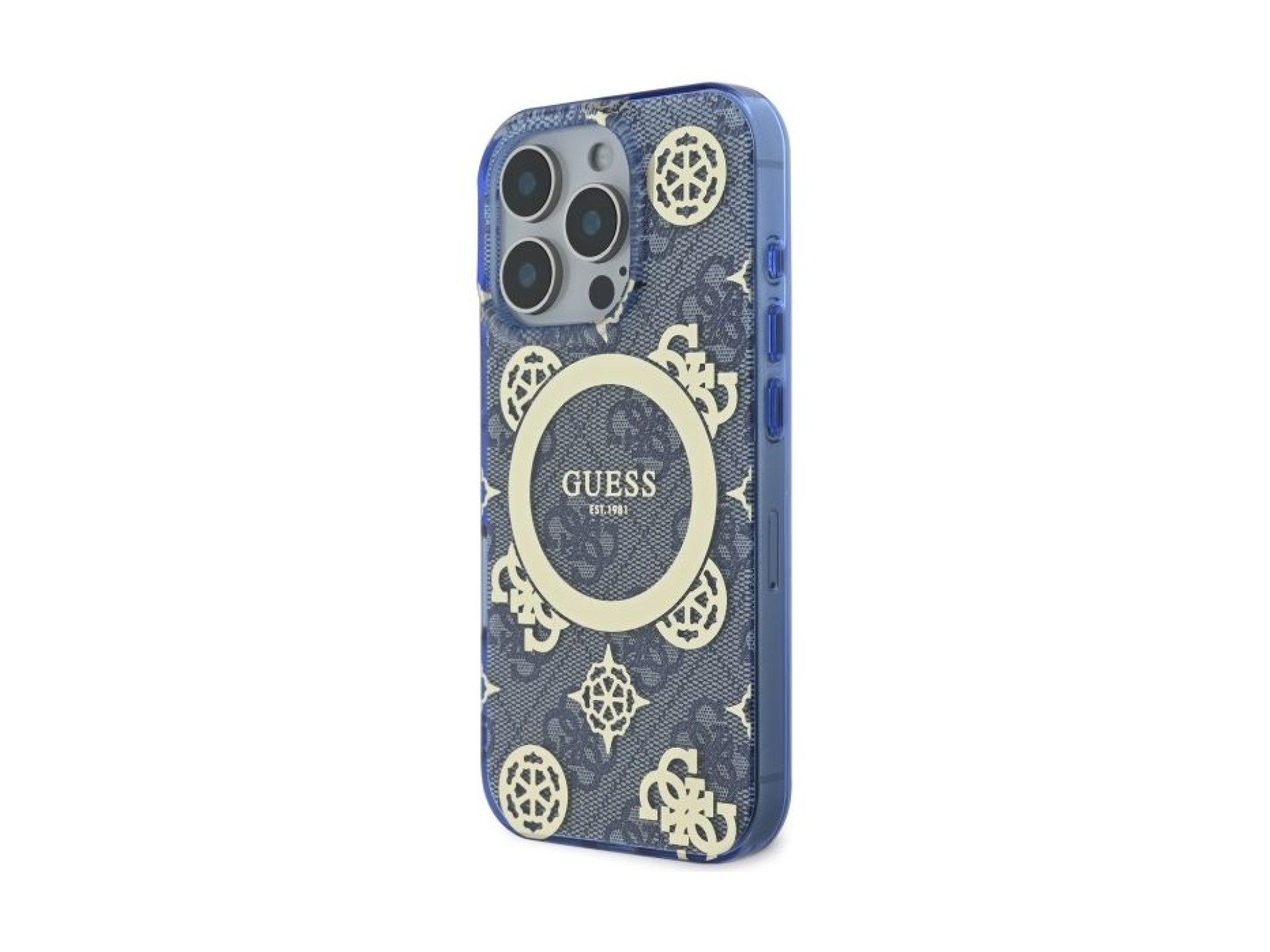 Capa MagSafe Guess IML Peony On 4G Background para iPhone 16 Pro - azul