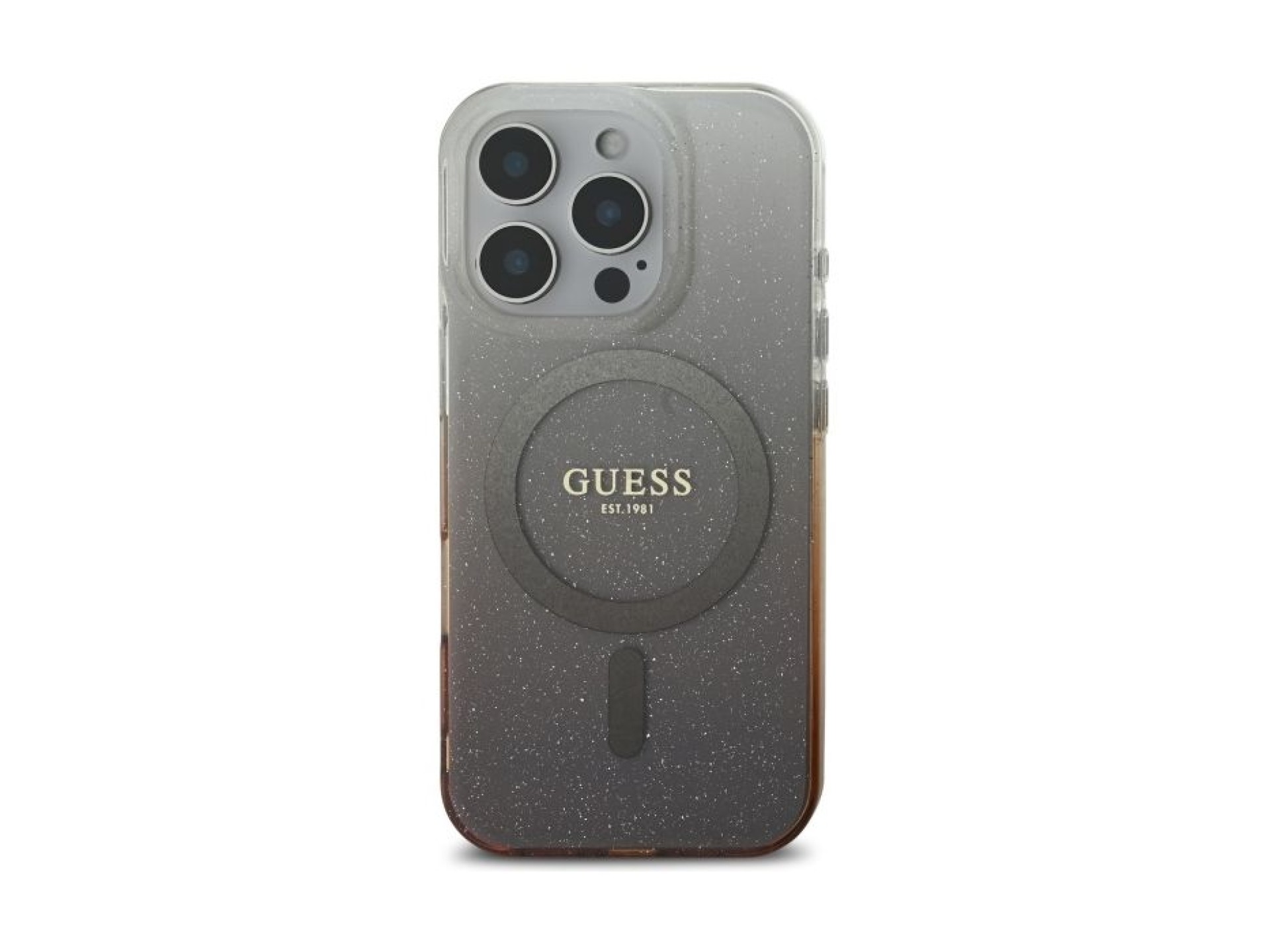 Funda Guess IML Glitter Gradient MagSafe para iPhone 16 Pro - Marrón