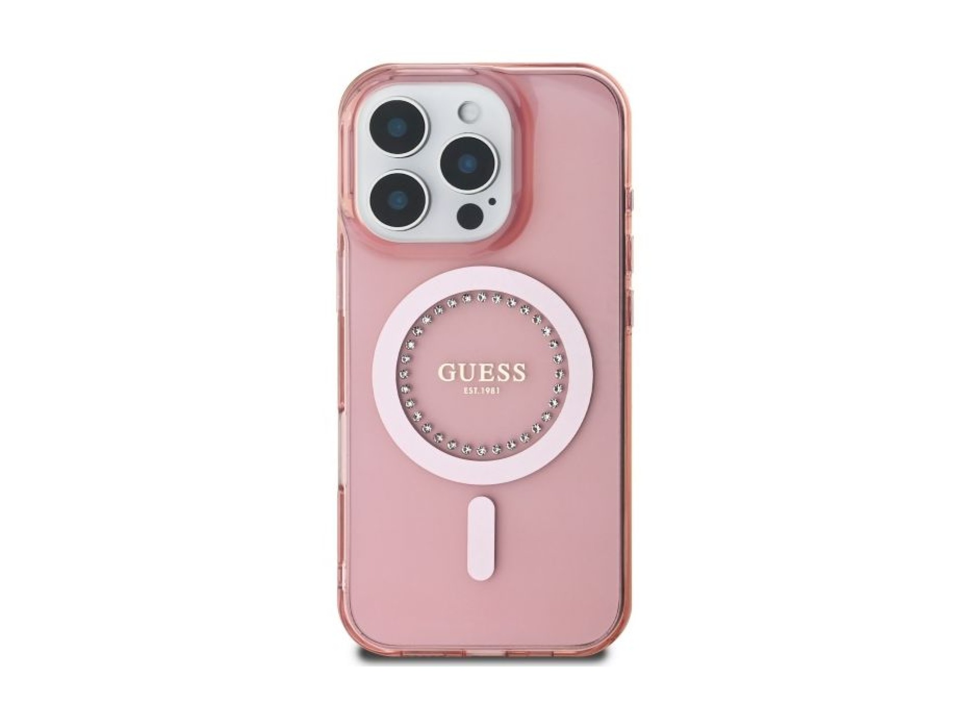Capa Guess IML com strass e MagSafe para iPhone 16 Pro - Rosa