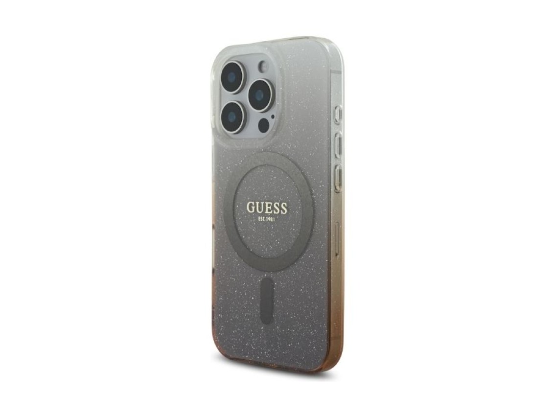 Funda Guess IML Glitter Gradient MagSafe para iPhone 16 Pro - Marrón