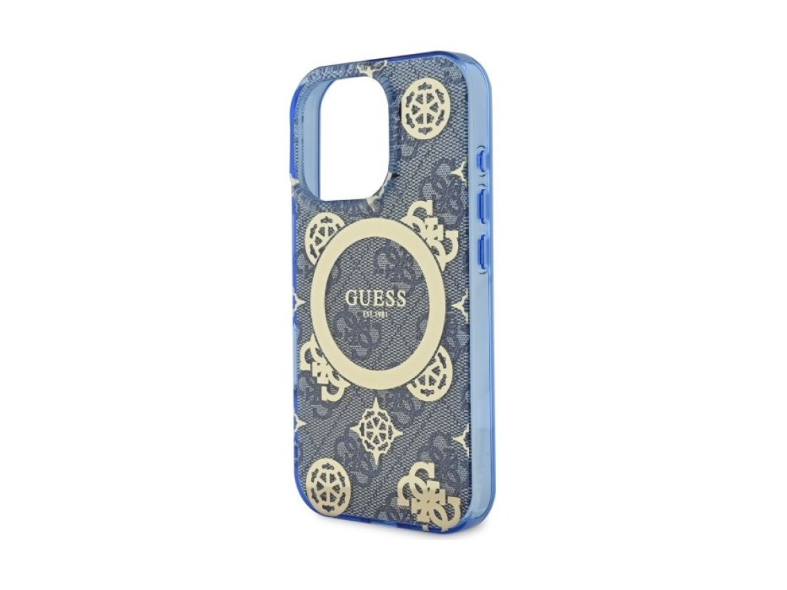 Capa MagSafe Guess IML Peony On 4G Background para iPhone 16 Pro - azul