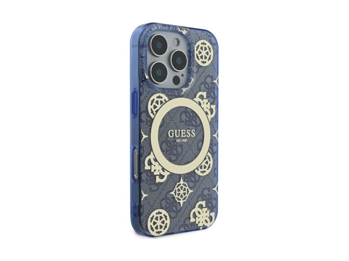 Capa MagSafe Guess IML Peony On 4G Background para iPhone 16 Pro - azul
