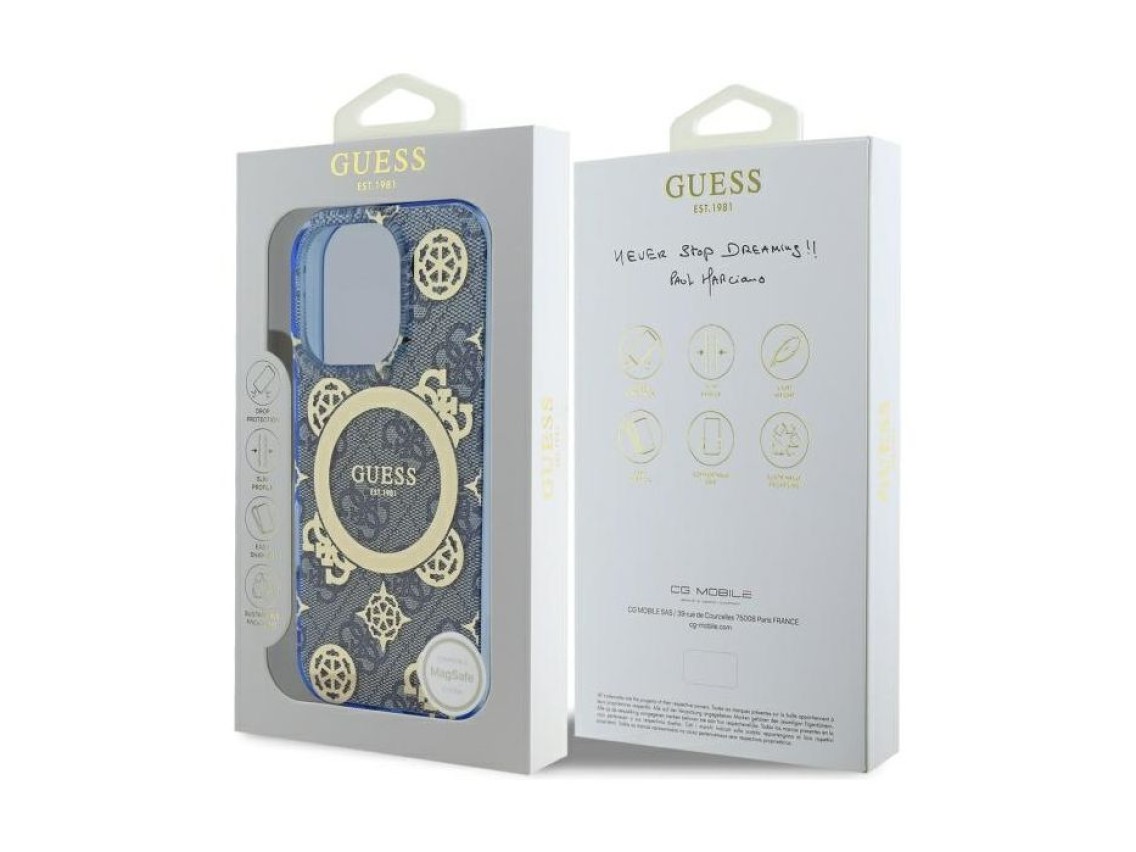 Capa MagSafe Guess IML Peony On 4G Background para iPhone 16 Pro - azul