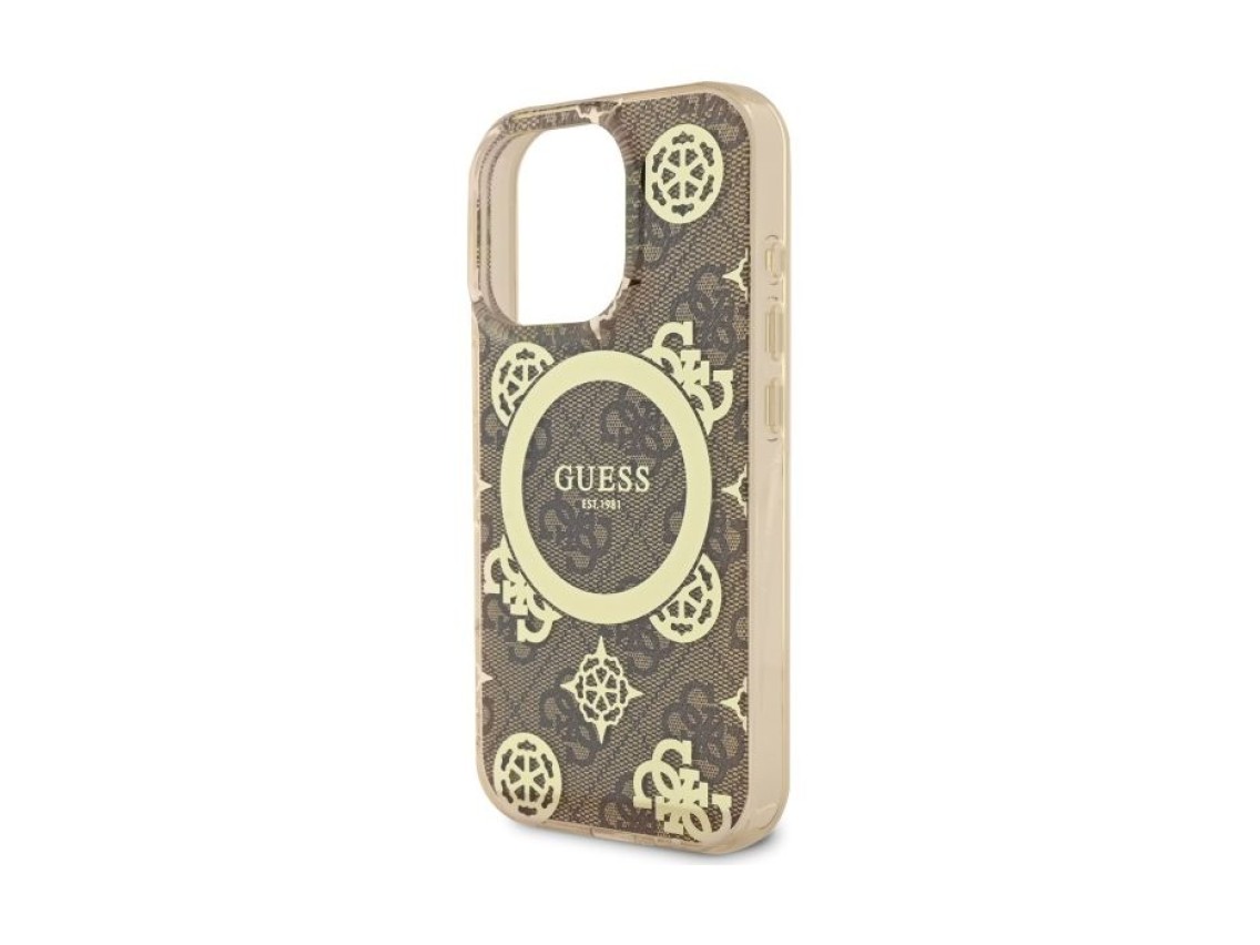 Guess IML Peony On 4G Background MagSafe Case for iPhone 16 Pro - Brown