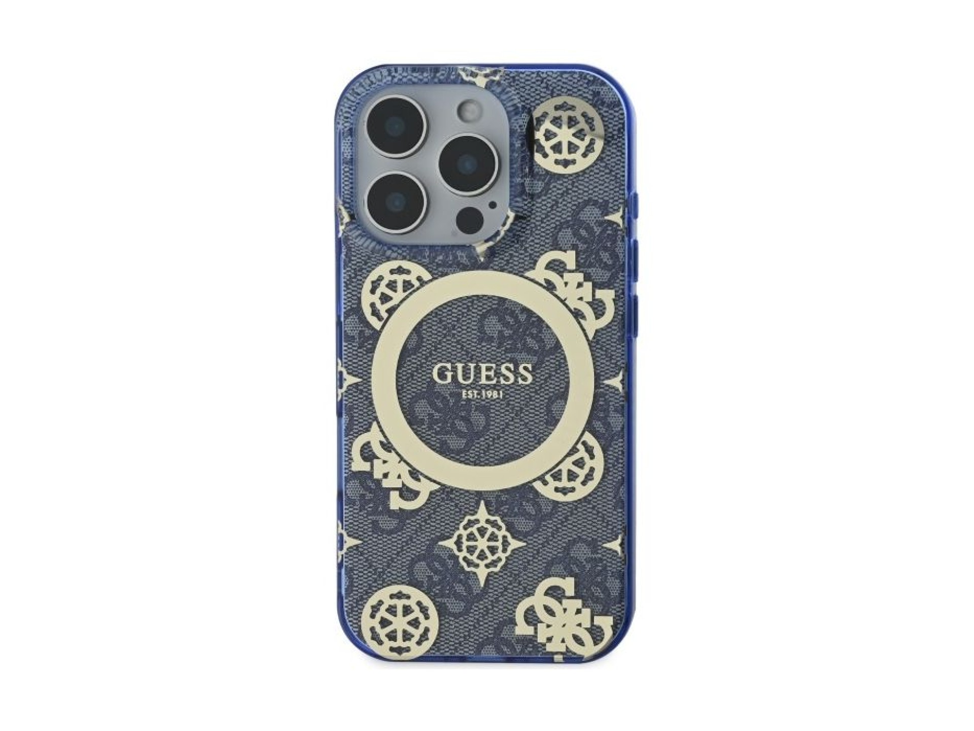 Capa MagSafe Guess IML Peony On 4G Background para iPhone 16 Pro - azul