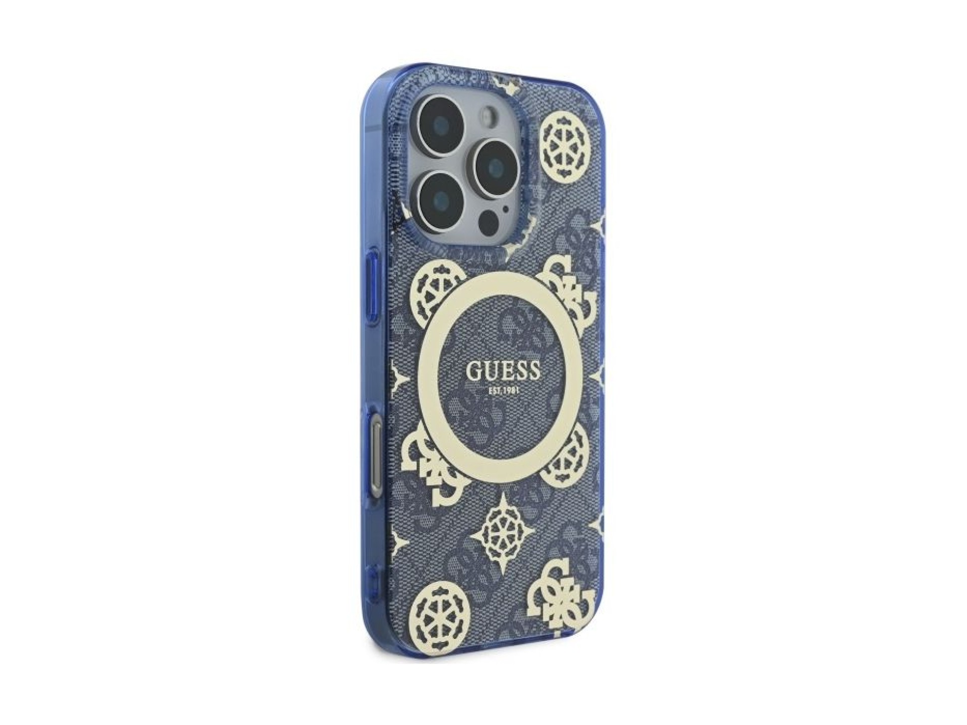 Capa MagSafe Guess IML Peony On 4G Background para iPhone 16 Pro - azul