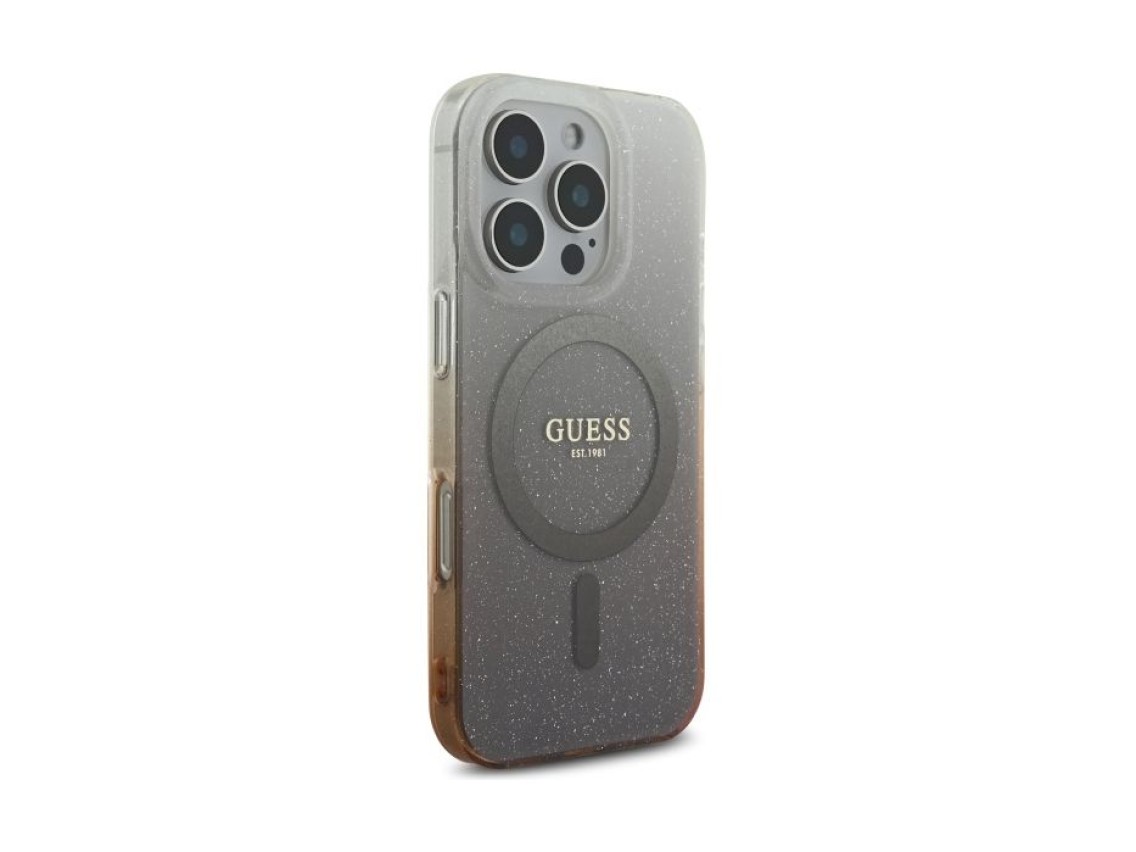 Funda Guess IML Glitter Gradient MagSafe para iPhone 16 Pro - Marrón