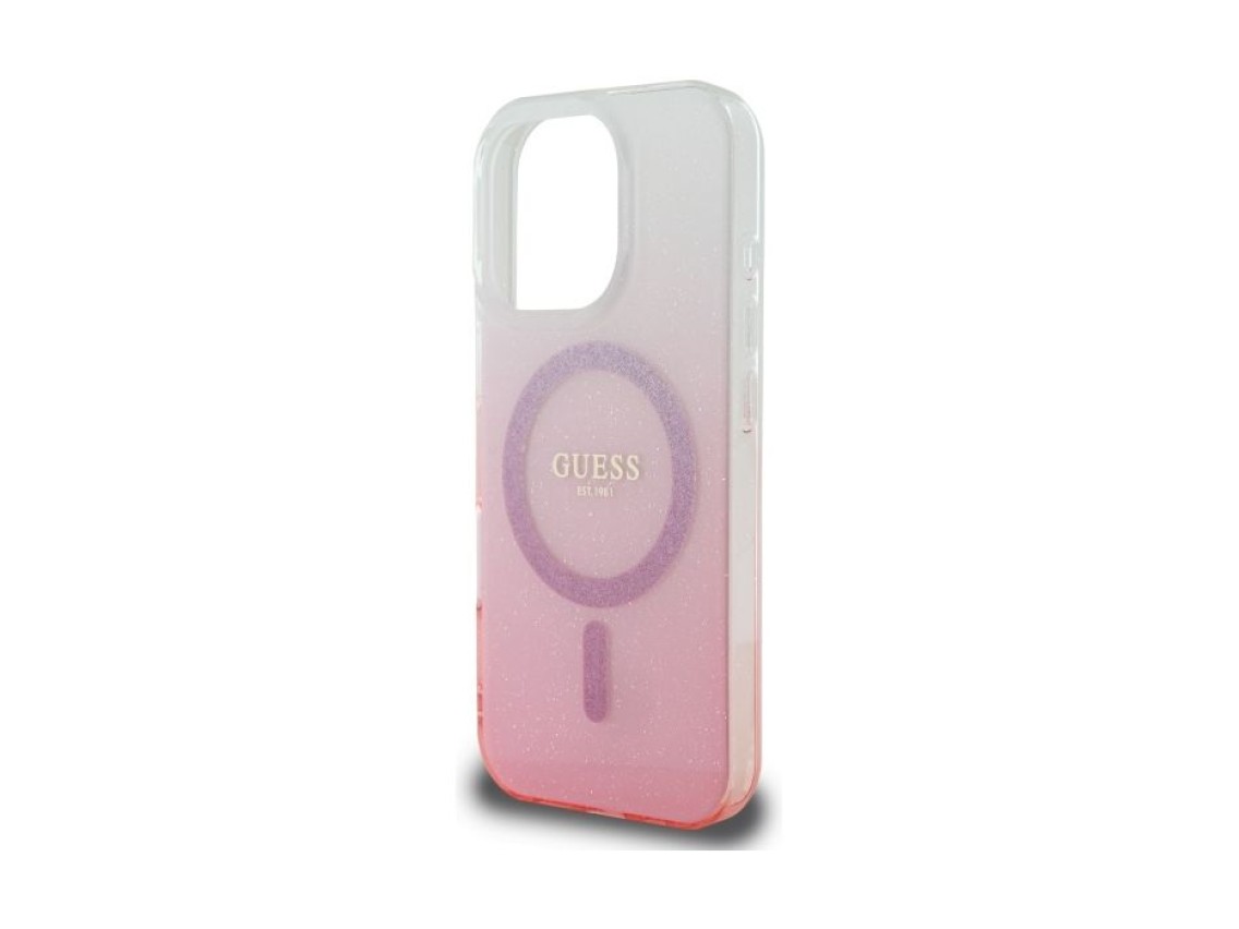 Capa Guess IML Glitter Gradient MagSafe para iPhone 16 Pro - Rosa