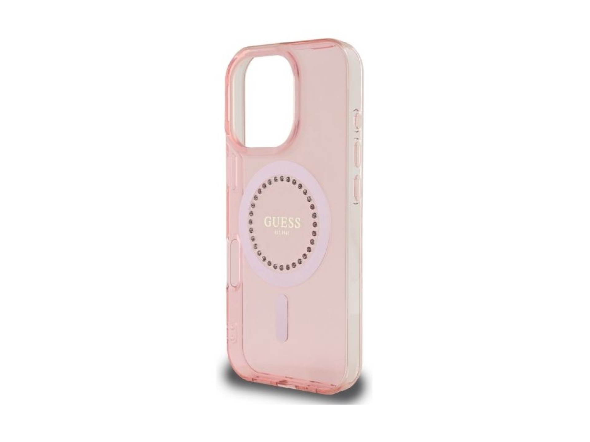 Capa Guess IML com strass e MagSafe para iPhone 16 Pro - Rosa