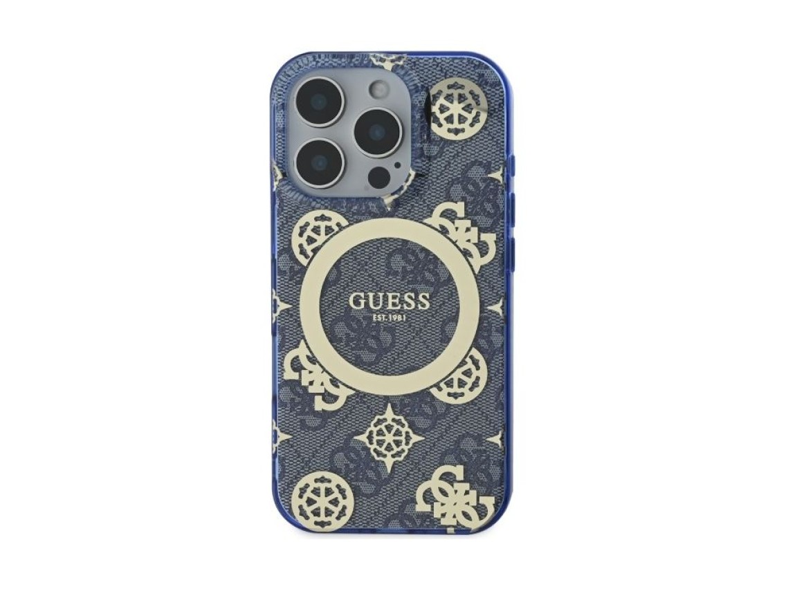 Capa MagSafe Guess IML Peony On 4G Background para iPhone 16 Pro - azul