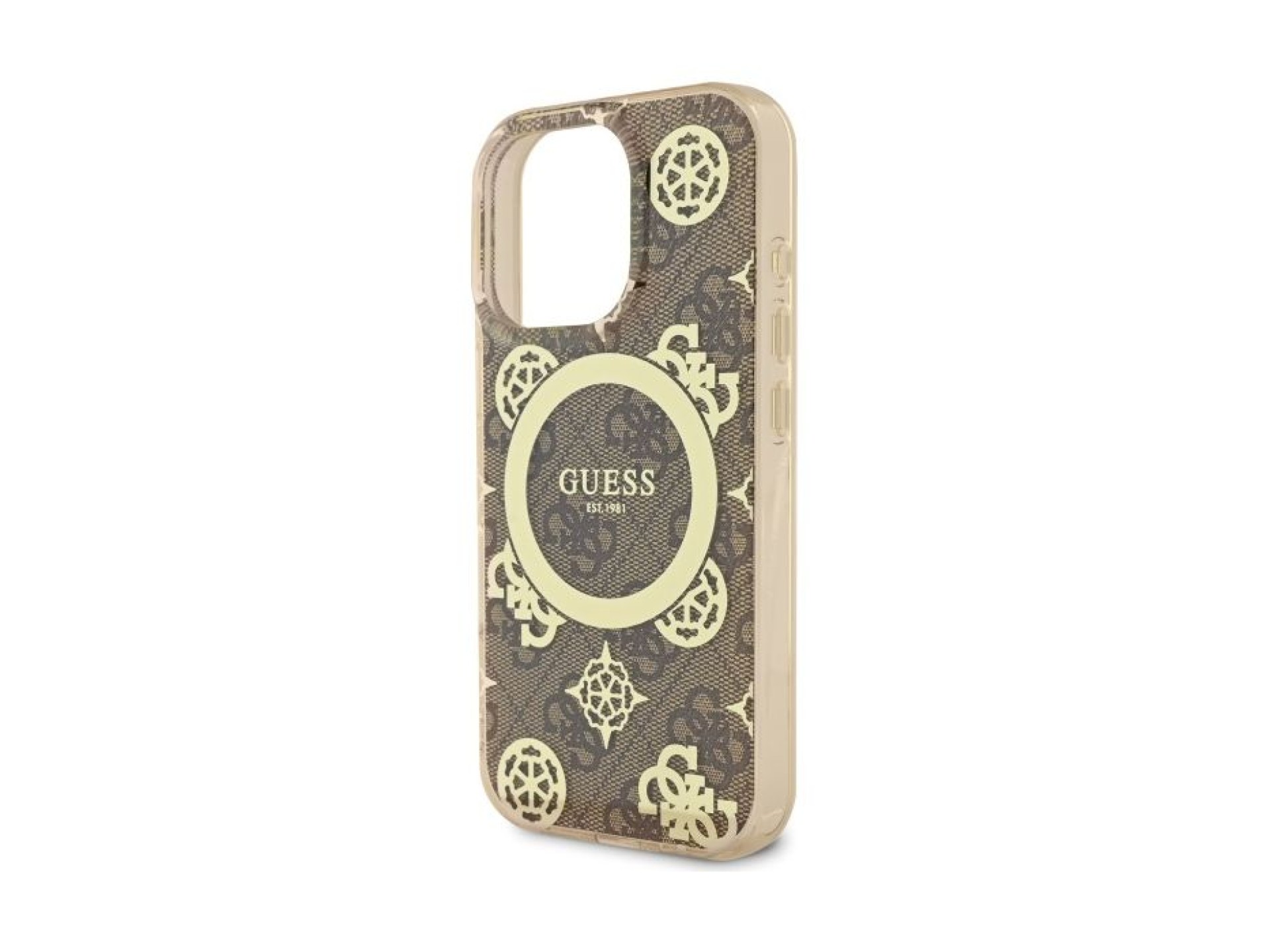 Funda MagSafe Guess IML Peony con fondo 4G para iPhone 16 Pro - Marrón