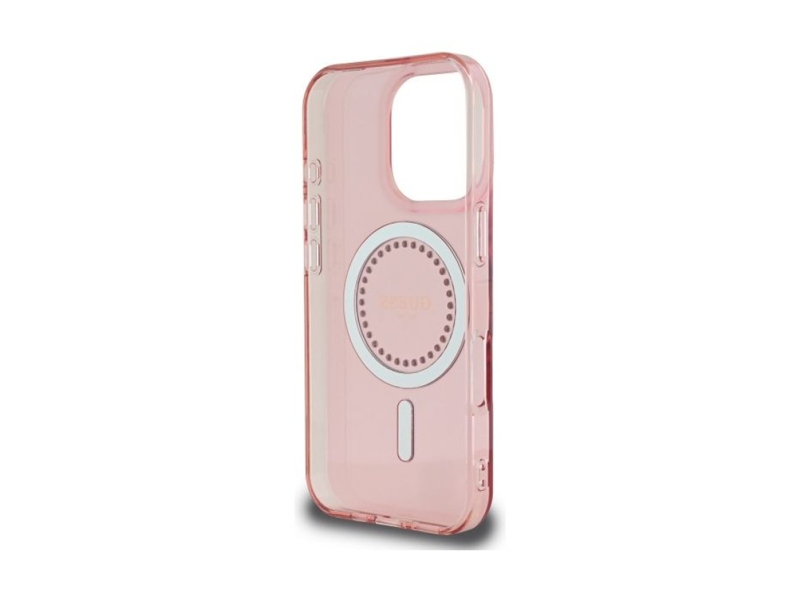 Capa Guess IML com strass e MagSafe para iPhone 16 Pro - Rosa