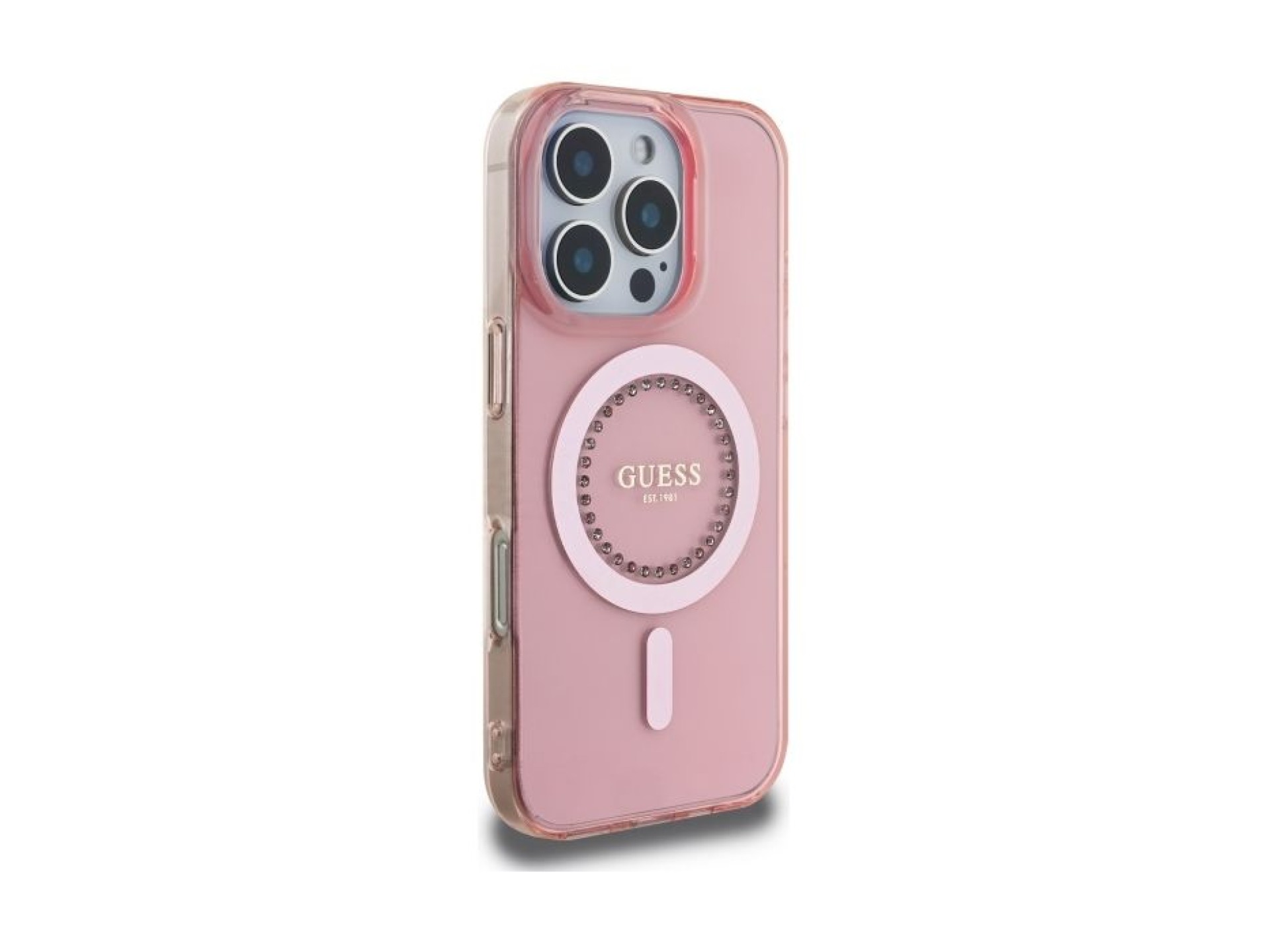 Capa Guess IML com strass e MagSafe para iPhone 16 Pro - Rosa