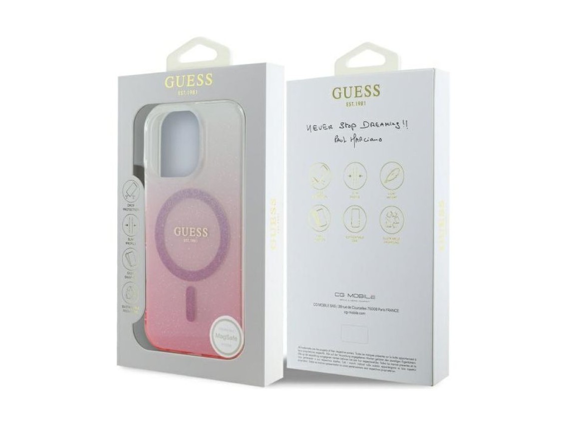 Guess IML Glitter Gradient MagSafe Case for iPhone 16 Pro - Pink