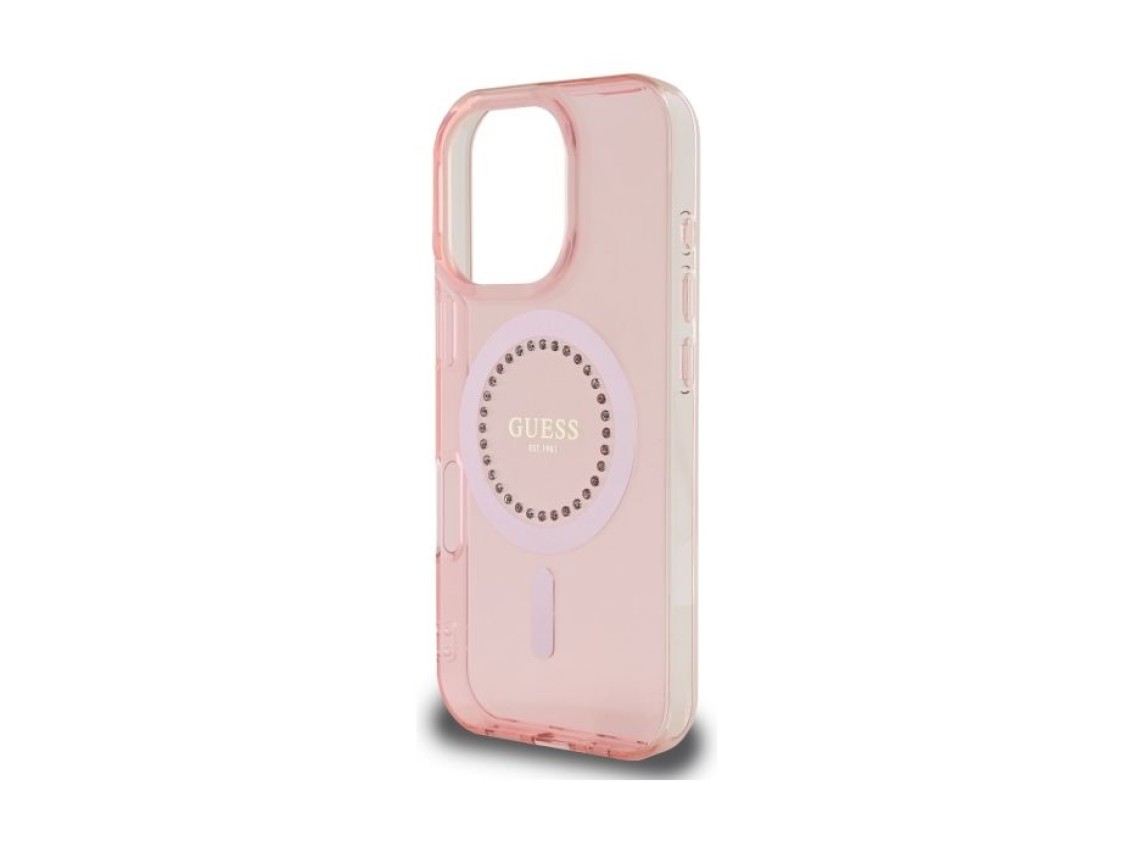 Capa Guess IML com strass e MagSafe para iPhone 16 Pro - Rosa