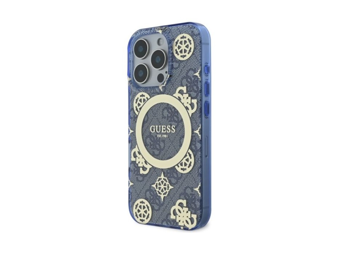 Capa MagSafe Guess IML Peony On 4G Background para iPhone 16 Pro - azul