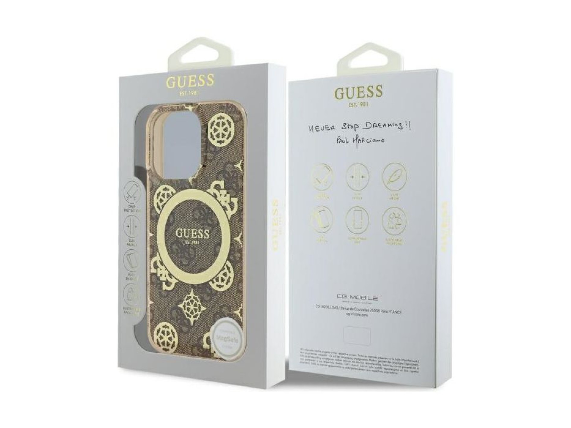 Guess IML Peony On 4G Background MagSafe Case for iPhone 16 Pro - Brown