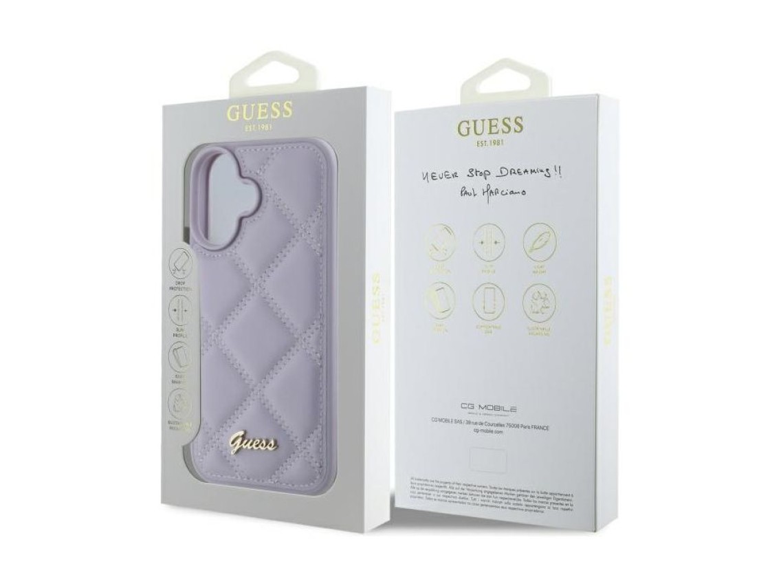 Guess Quilted Metal Logo case for iPhone 16 - light purple