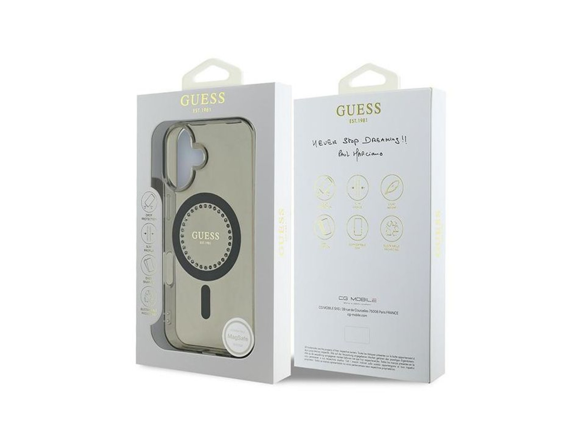 Guess IML Rhinestones MagSafe Case for iPhone 16 Plus - Black