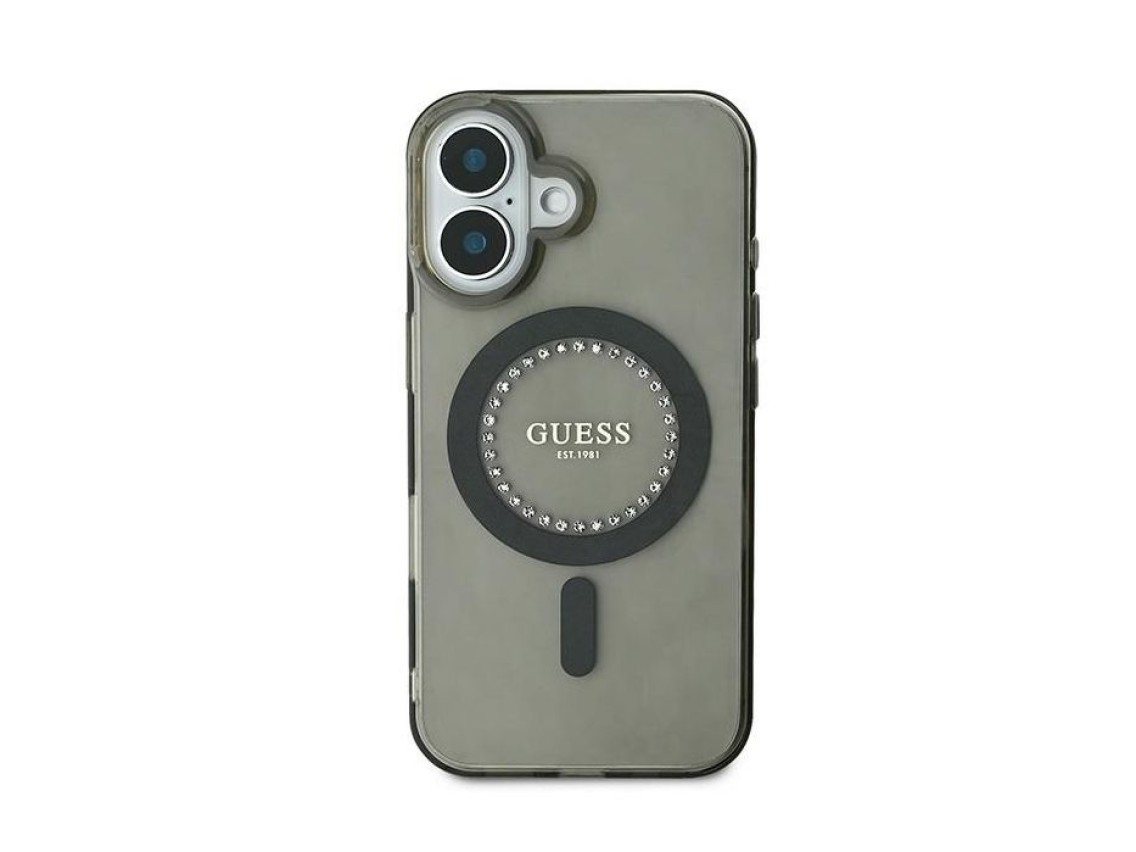 Guess IML Rhinestones MagSafe Case for iPhone 16 Plus - Black