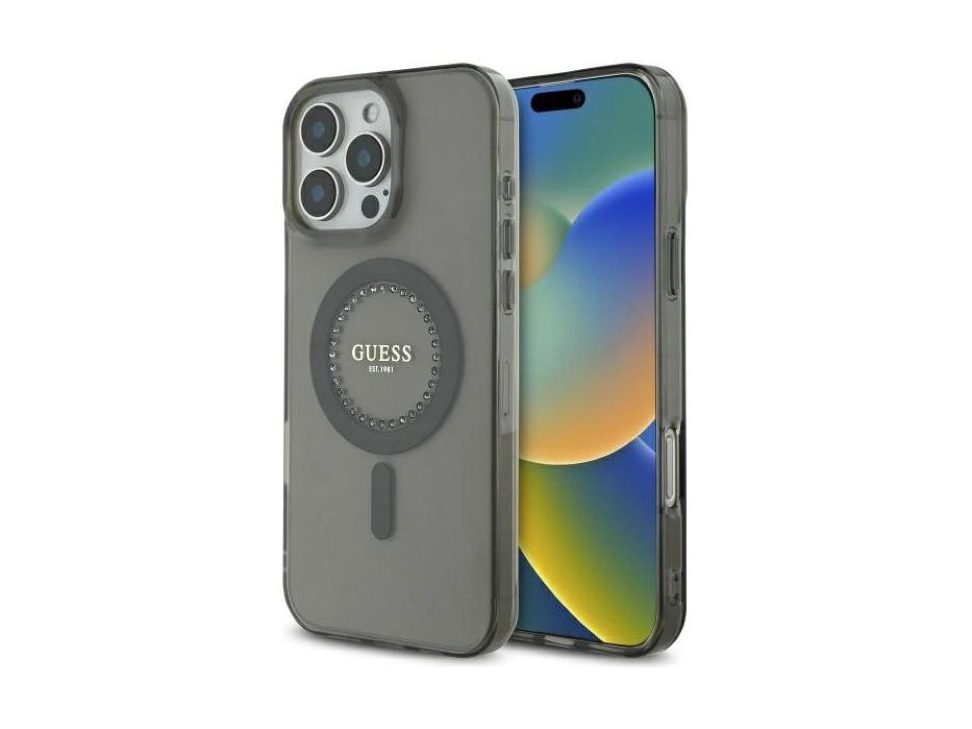 Funda Guess IML Rhinestones MagSafe para iPhone 16 Pro - Negra